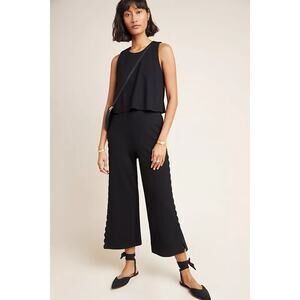 Anthropologie Freya Jumpsuit Women's Size 6 Black Scalloped Wide Leg Sleeveless